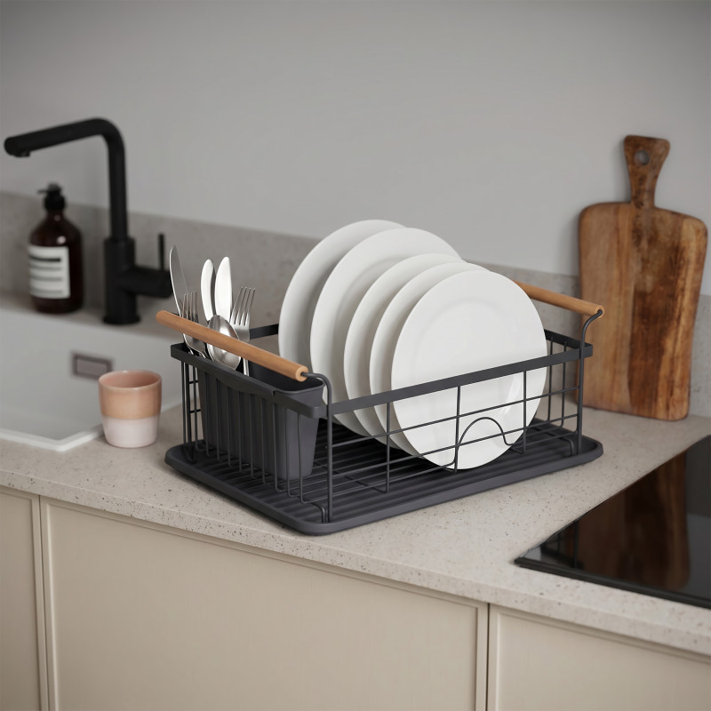 Egouttoir à  vaiselle Design industriel Bois & Acier ELIE Noir mat MSV