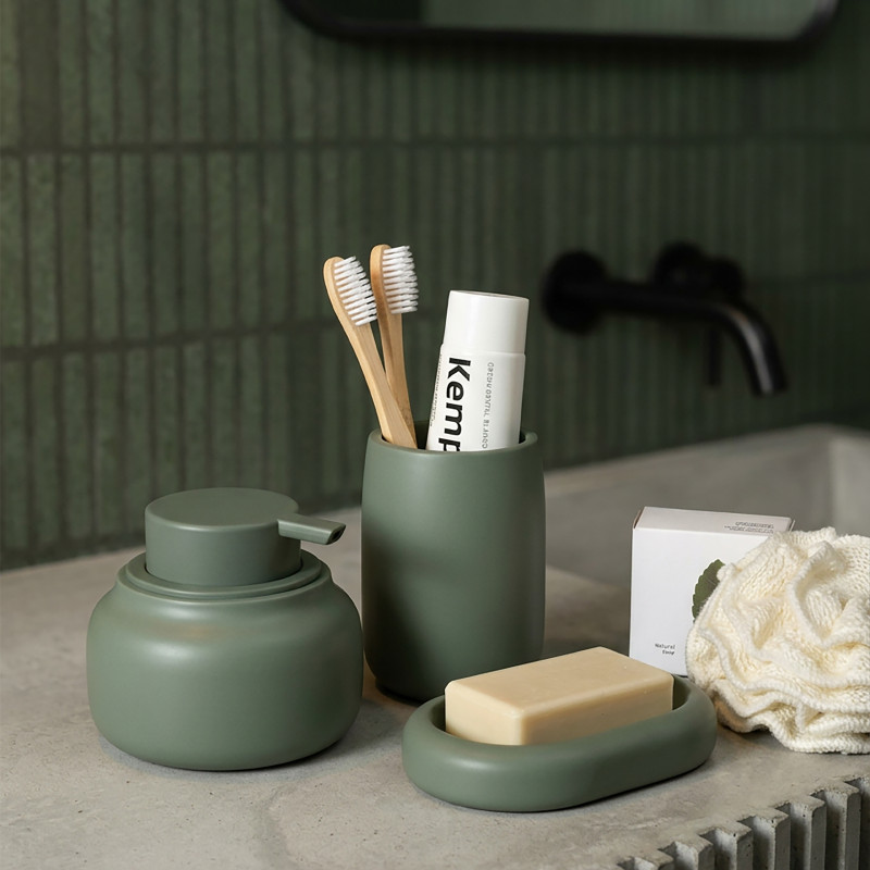 ZAC Zahnputzbecher aus Polyresin – Mattes Grün– Ø 8 cm x H 10,5 cm