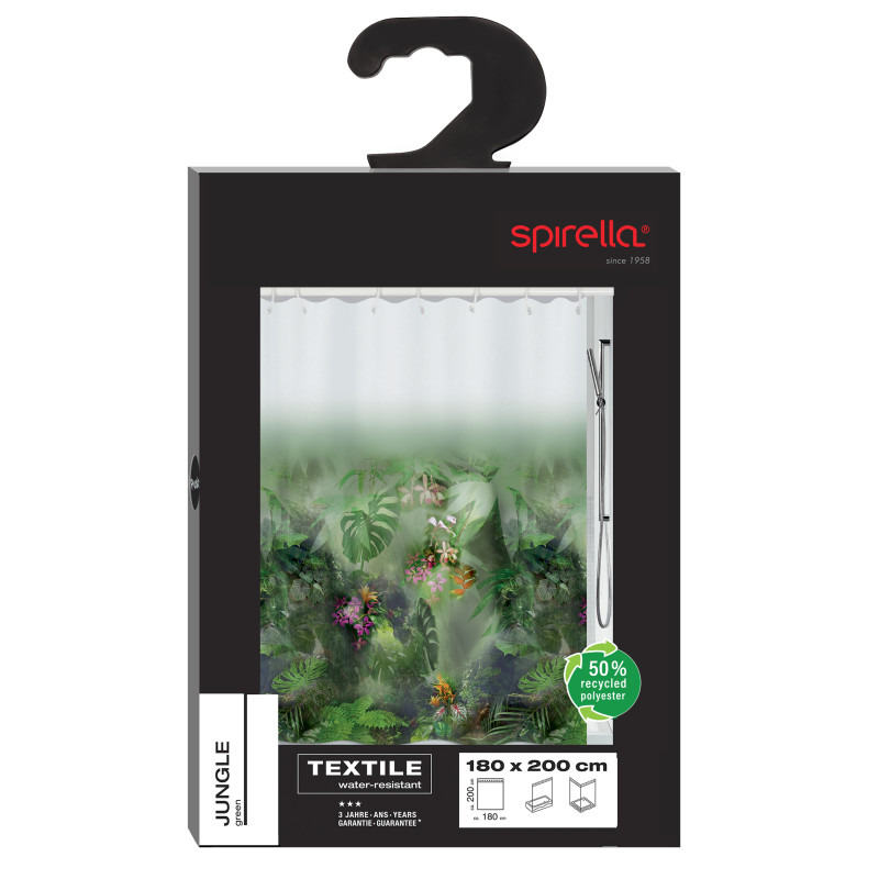 Polyester Shower curtain JUNGLE 180x200cm Spirella Green