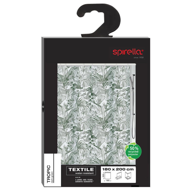 Rideau de douche Polyester TROPIC 180x200cm Vert & Blanc Spirella