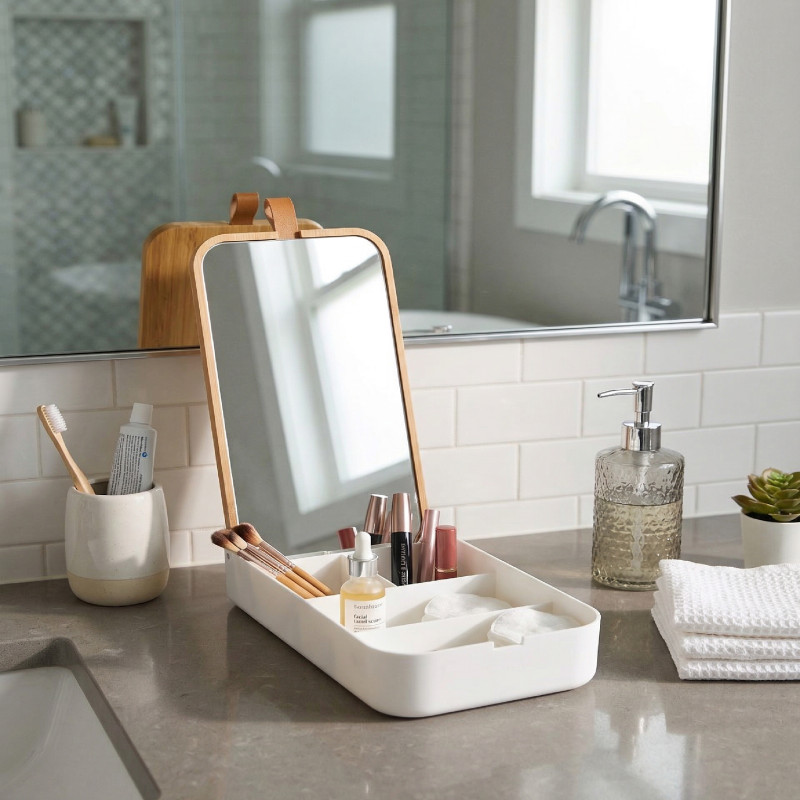 Boà®te à bijoux avec miroir Bambou & PS rectangulaire ALAIS Blanc Spirella