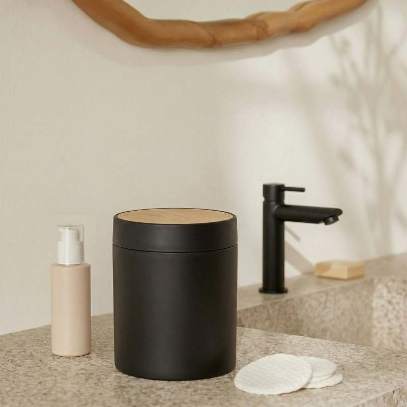 Poubelle à bascule de salle de bain Bambou ALAIS 2,5L Noir Spirella