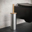 Scopino per WC con supporto ADONIS in acciaio inossidabile spazzolato e bambù - Setole in silicone Spirella resistenti