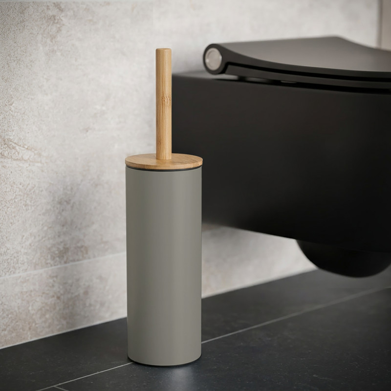 Toilet brush with steel & bamboo holder ADONIS Matte taupe - Resistant silicone bristles Spirella