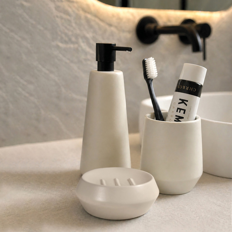 DOSATORE DI SAPONE JOSHUA ECRU CON POMPA NERA