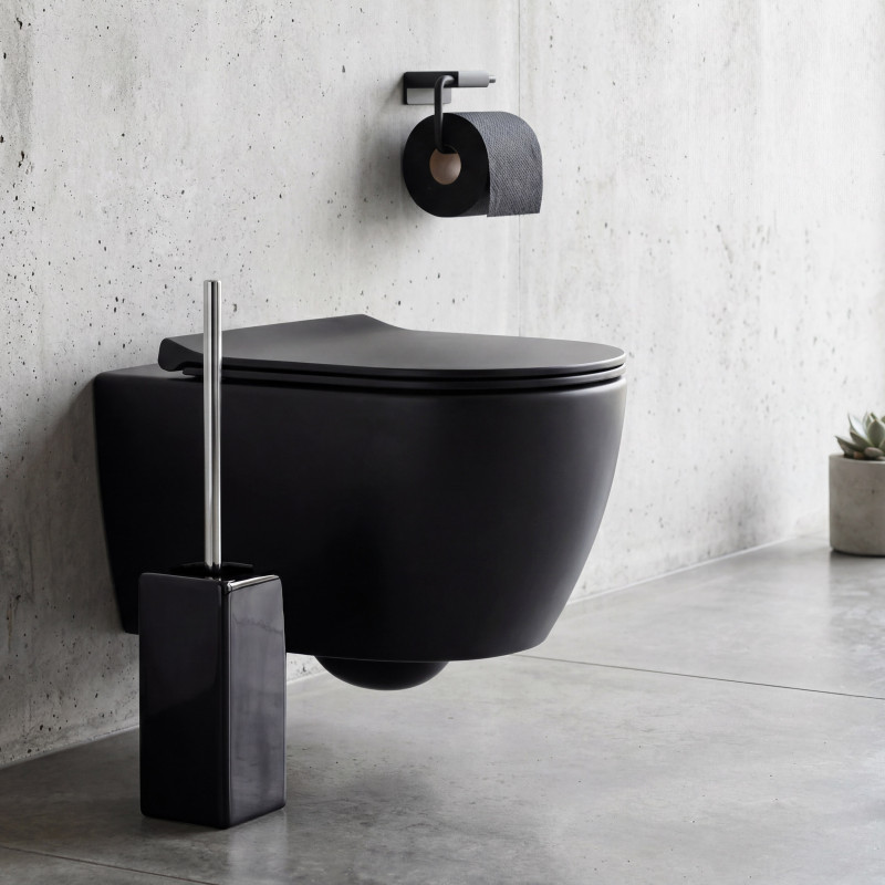 Brosse Wc avec support Céramique QUADRO Noir Spirella