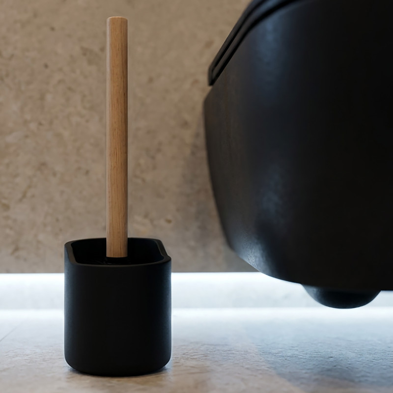 Toilet brush with polyresin & wood holder SYBELLA black Spirella