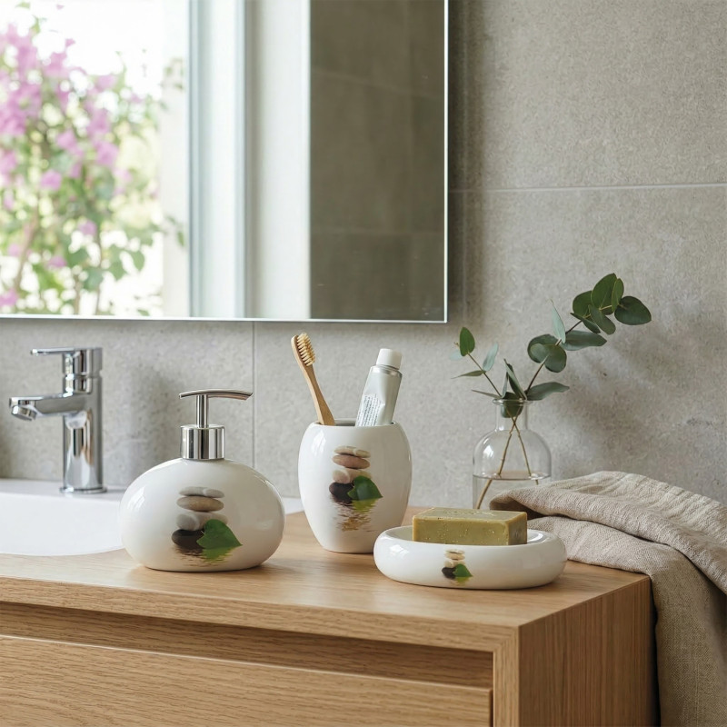 Set de 3 accesorios de baño Cerámica JAVA LINGGA Blanco MSV