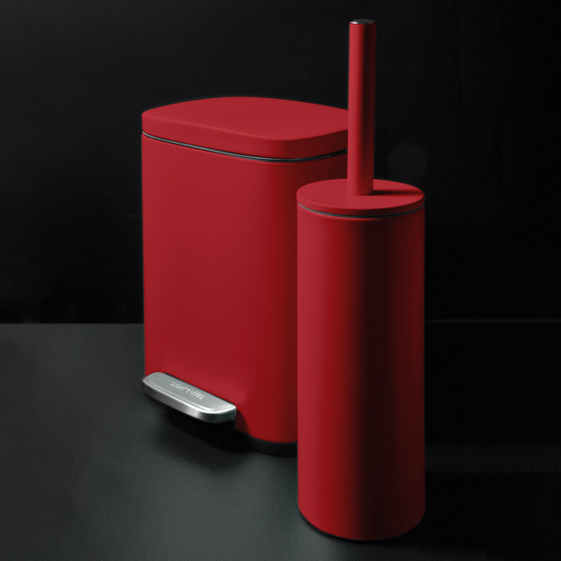 Set Poubelle à  pédale 5L & Brosse Wc AKIRA Rouge mat Spirella