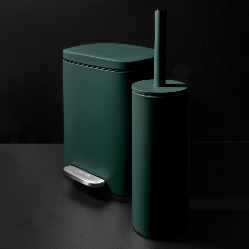 Set Poubelle à  pédale 5L & Brosse Wc AKIRA Vert Foncé mat Spirella