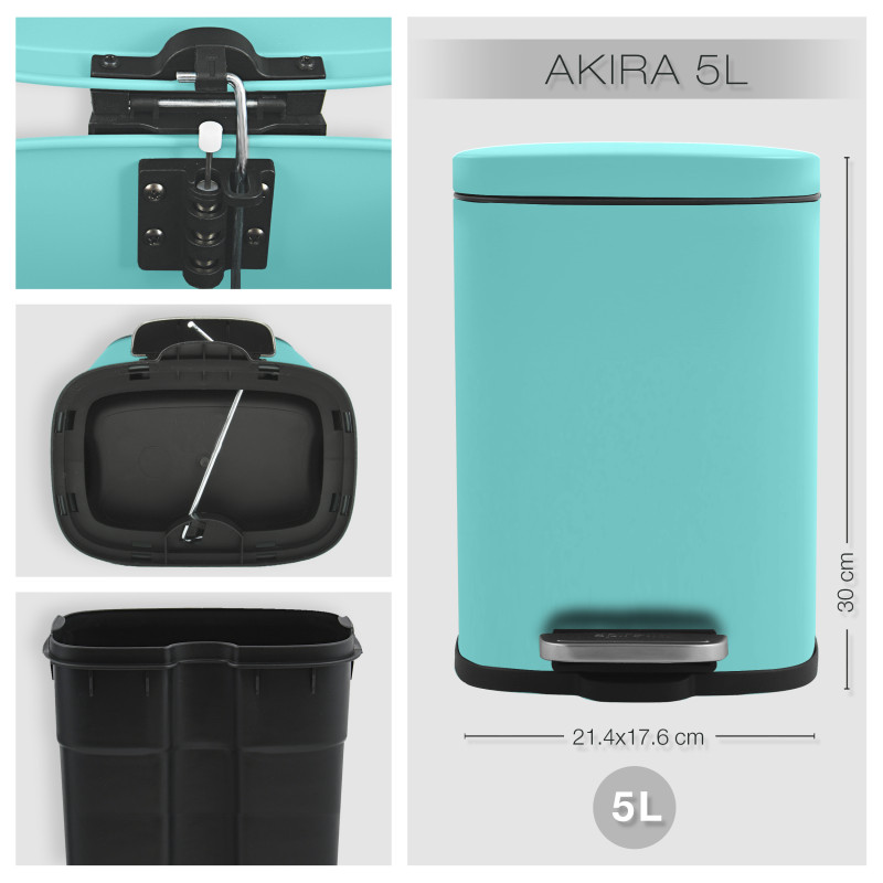 Set Poubelle à  pédale 5L & Brosse Wc AKIRA Turquoise mat Spirella