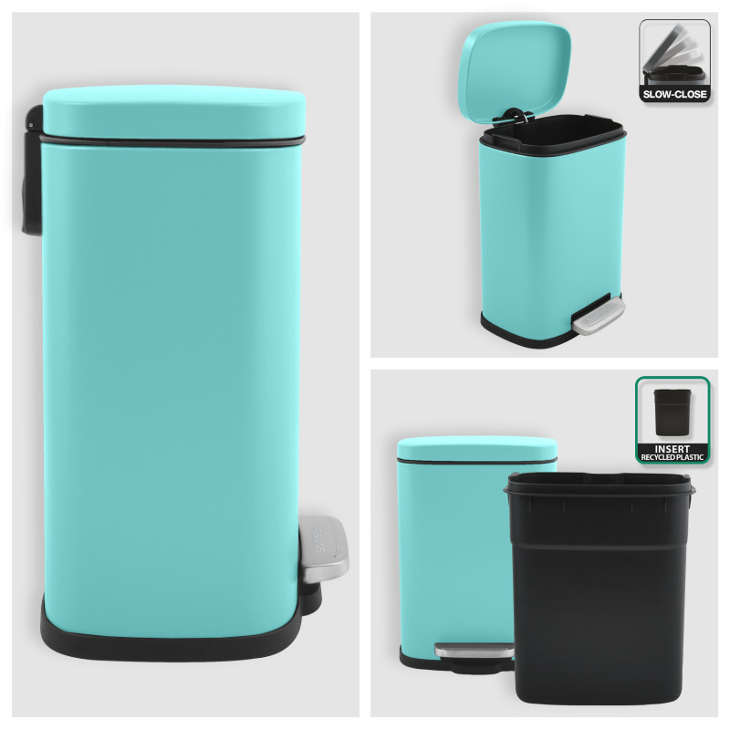 Set Poubelle à  pédale 5L & Brosse Wc AKIRA Turquoise mat Spirella