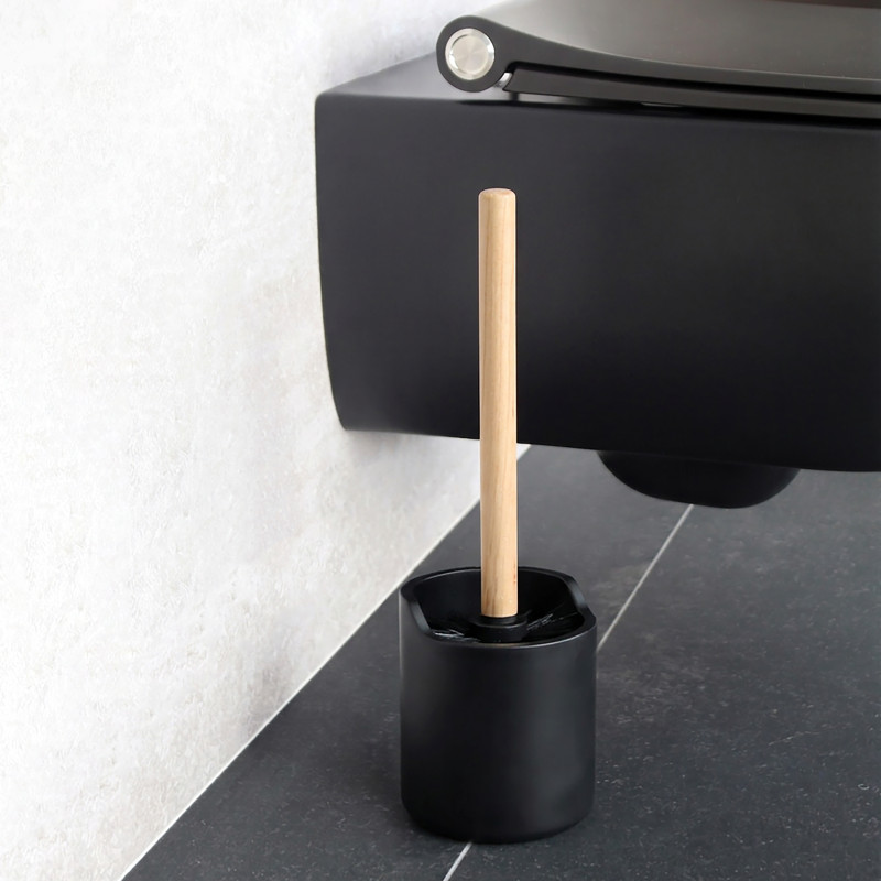Toilet brush with polyresin & wood holder SYBELLA black Spirella