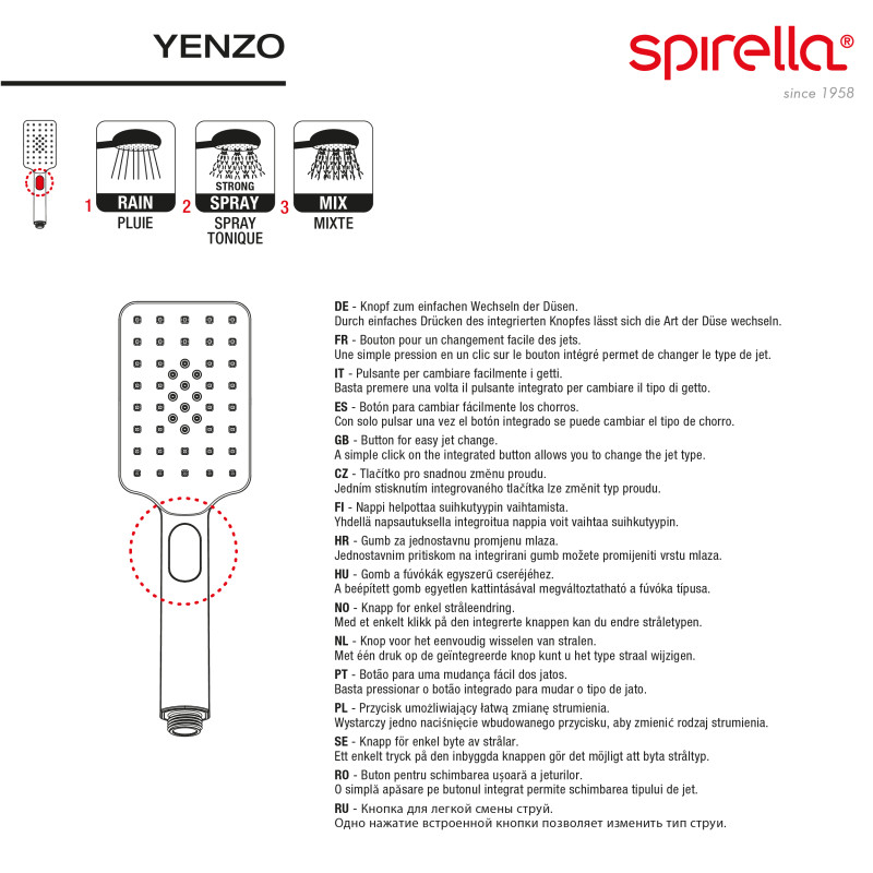 Pommeau de douche en ABS Yenzo Spirella