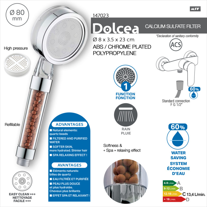 Dolcea – Pommeau de douche filtrant haute pression