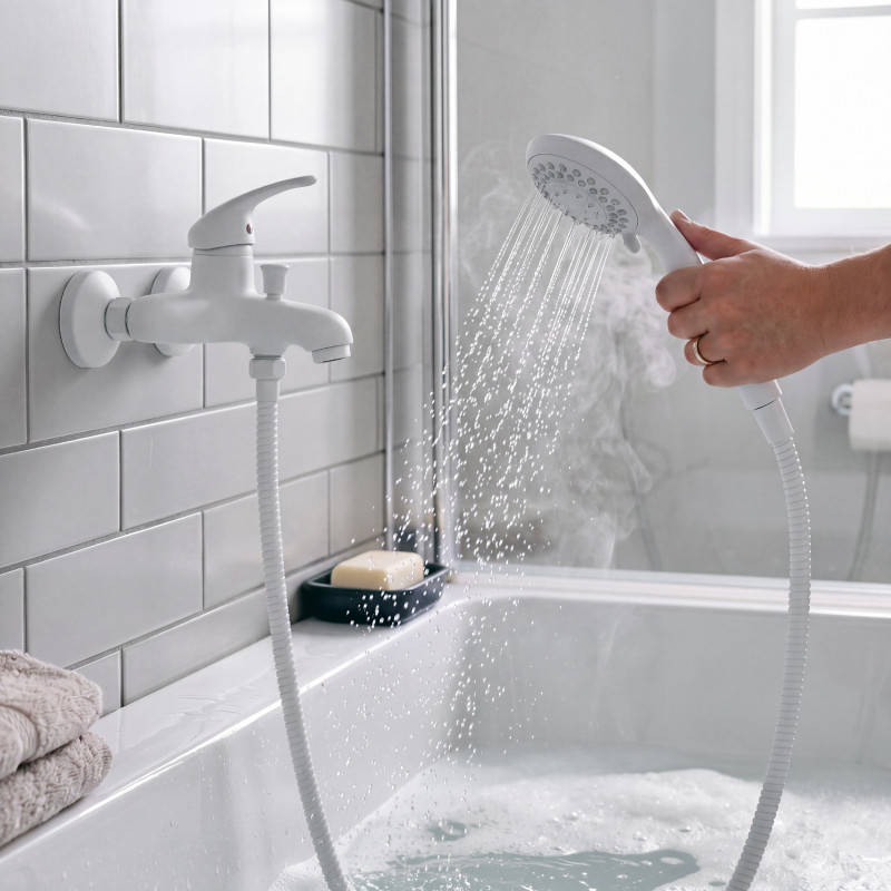 Flexible de douche inox NÉO 1,80 m – Anti-torsion – Connexion universelle F 1/2 – Certification ACS – Blanc Ø 14 mm