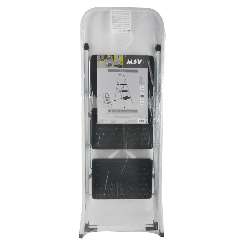 Escalera de tijera de acero plegable de 3 peldaños máx. 150 kg (46 x 71 x 105 cm) MSV