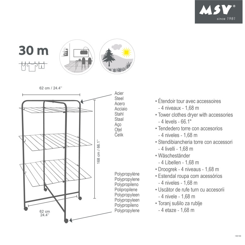 copy of Tendedero Torre 3 Niveles 23M Acero Blanco MSV