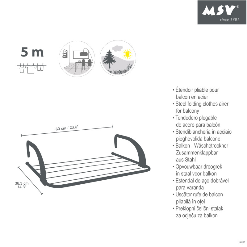Etendoir balcon 5M Acier Blanc & Noir MSV