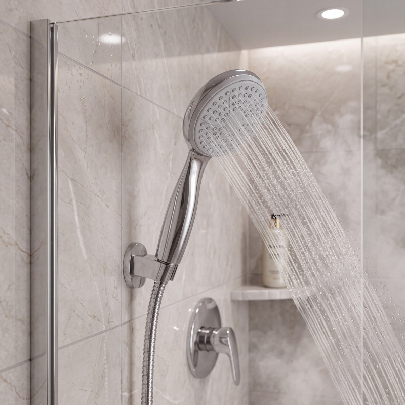 Pommeau de douche Nino Ø80 mm – Chrome / Gris TPR – Jet pluie économique
