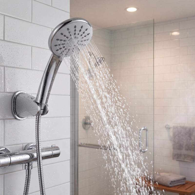 Alcachofa de Ducha de Mano MSV Delfina Ø 91 mm – 3 Funciones de Chorro – Sistema de Ahorro de Agua 54 % – Acabado Cromado