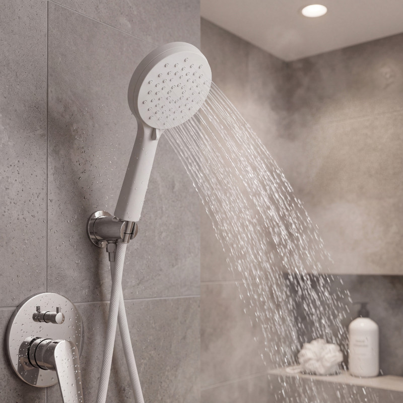 Pommeau de douche MSV Ezio Blanc matt – 3 fonctions – Économie d’eau 69 % – Ø 100 mm
