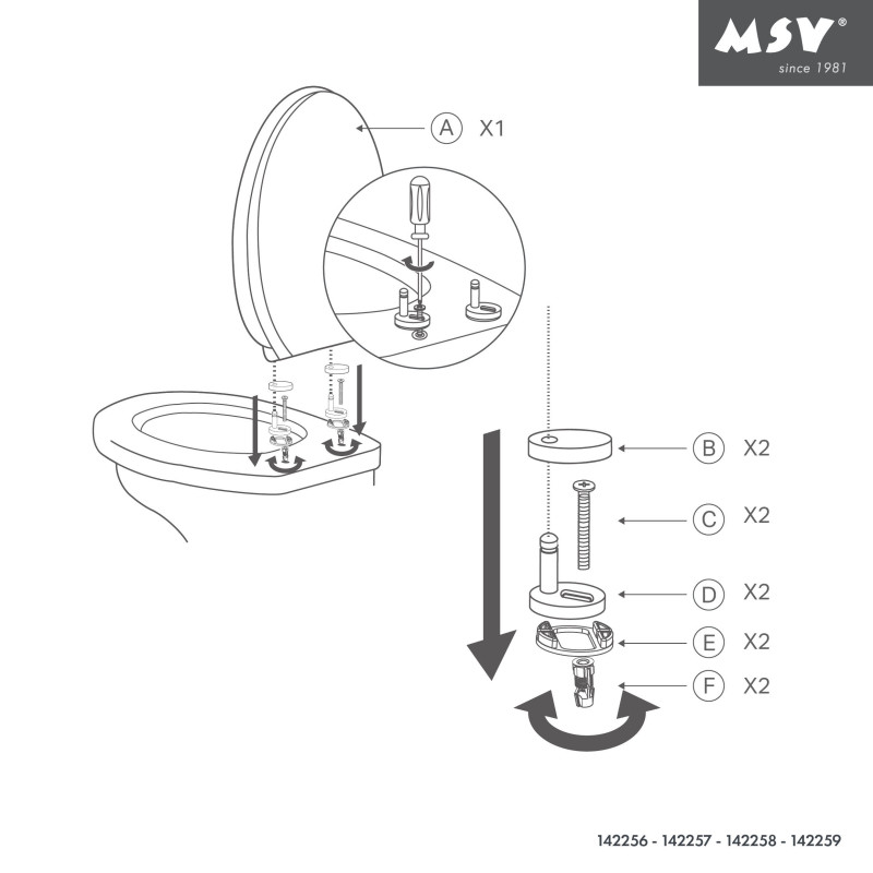 Asiento de inodoro PP ROBIN - Bisagras de acero inoxidable MSV