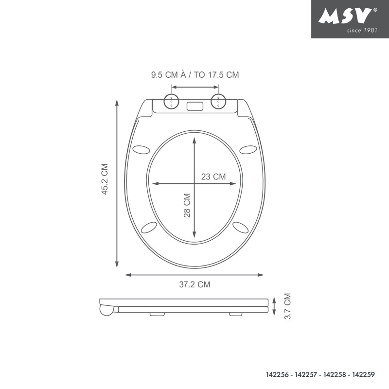 Asiento de inodoro PP SHAWNA - Bisagras de acero inoxidable MSV