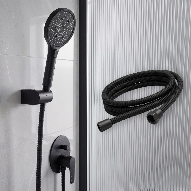 Flexible de douche MSV Teddy 1,50 m Ø14 mm – Double verrouillage anti-torsion – Noir mat