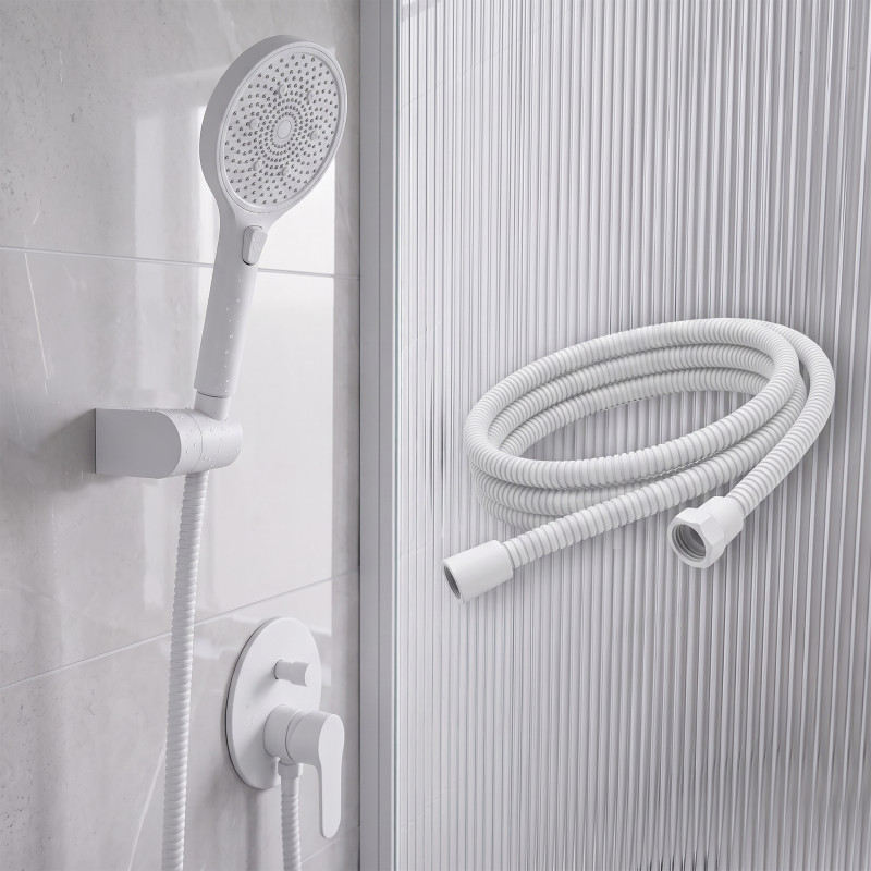 Flexible de douche MSV Teddy 1,50 m Ø14 mm – Double verrouillage anti-torsion – Blanc mat