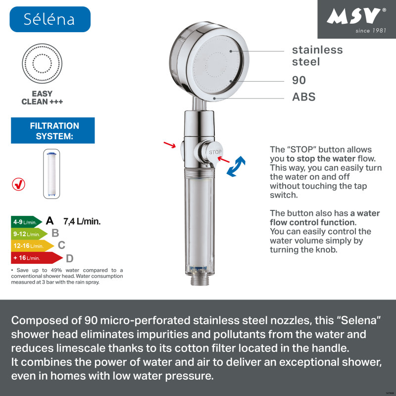 Séléna – Pommeau de douche filtrant haute pression