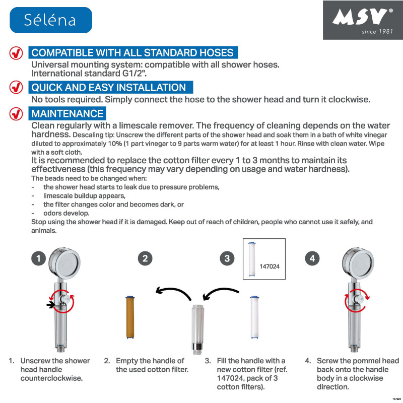 Séléna – Pommeau de douche filtrant haute pression