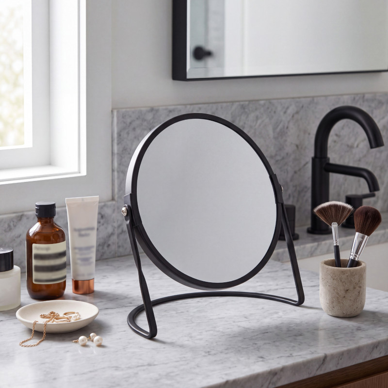Magnifying mirror on stand Steel AKIRA Matt black Spirella