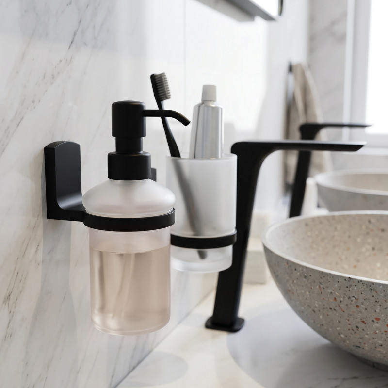 Soap dispenser to fix Glass & Chrome TAKU Transparent & Black Spirella