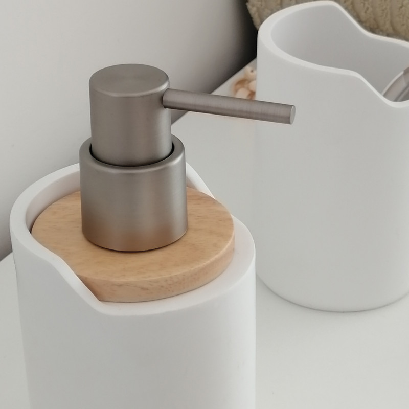 dispenser di sapone in poliresina e legno SYBELLA bianco Spirella