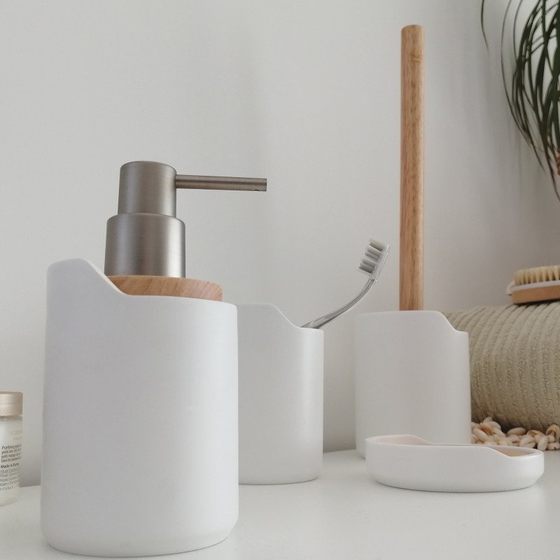 dispenser di sapone in poliresina e legno SYBELLA bianco Spirella
