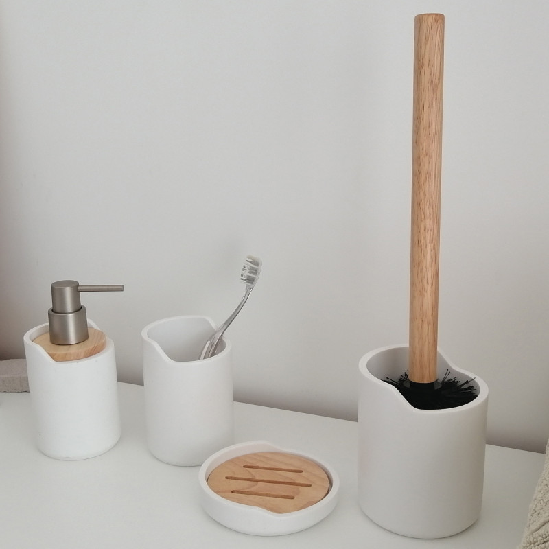 Brosse wc avec support Polyrésine & bois SYBELLA blanc Spirella