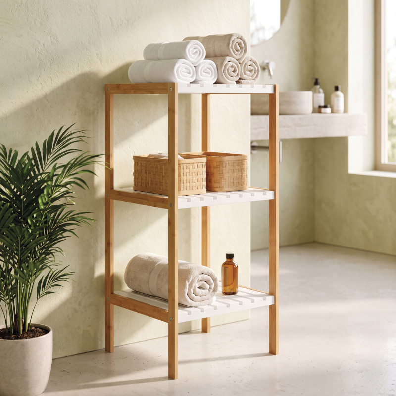 Etagère 3 Niveaux Bambou & MDF Bambou & Blanc MSV