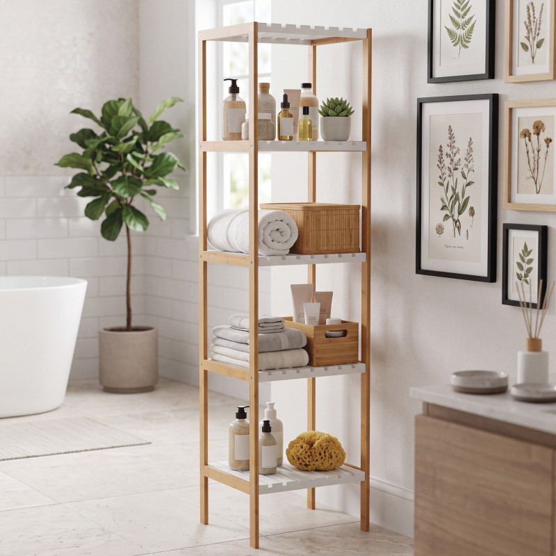 Etagère 5 Niveaux Bambou & MDF Blanc MSV