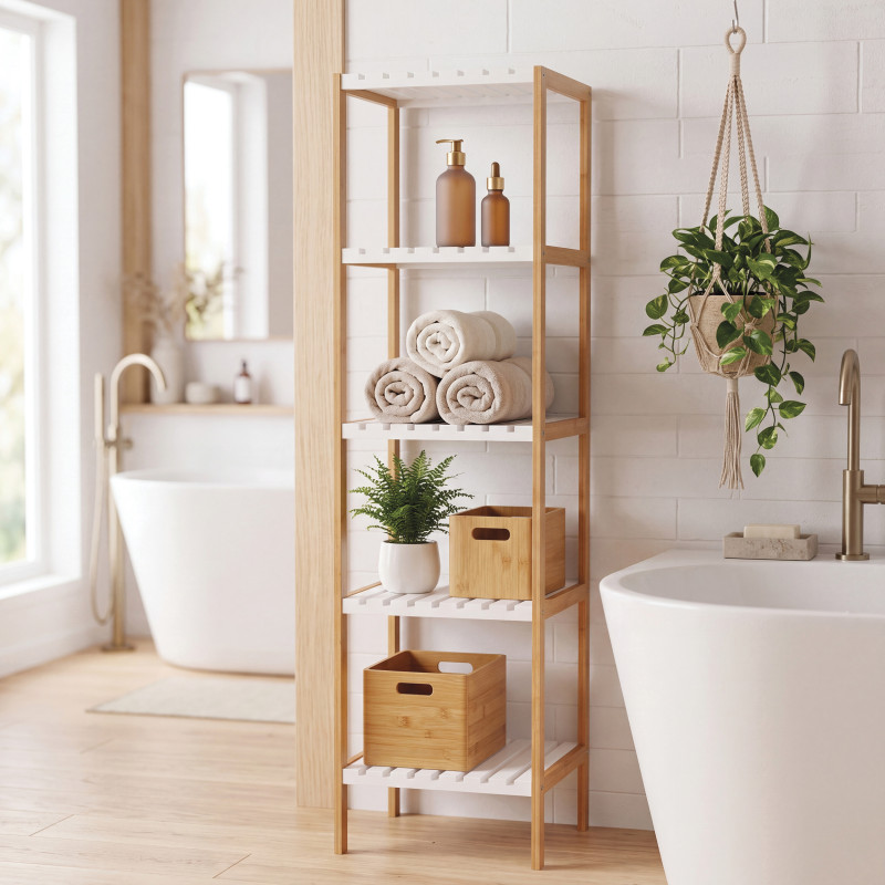 Etagère 5 Niveaux Bambou & MDF Blanc MSV