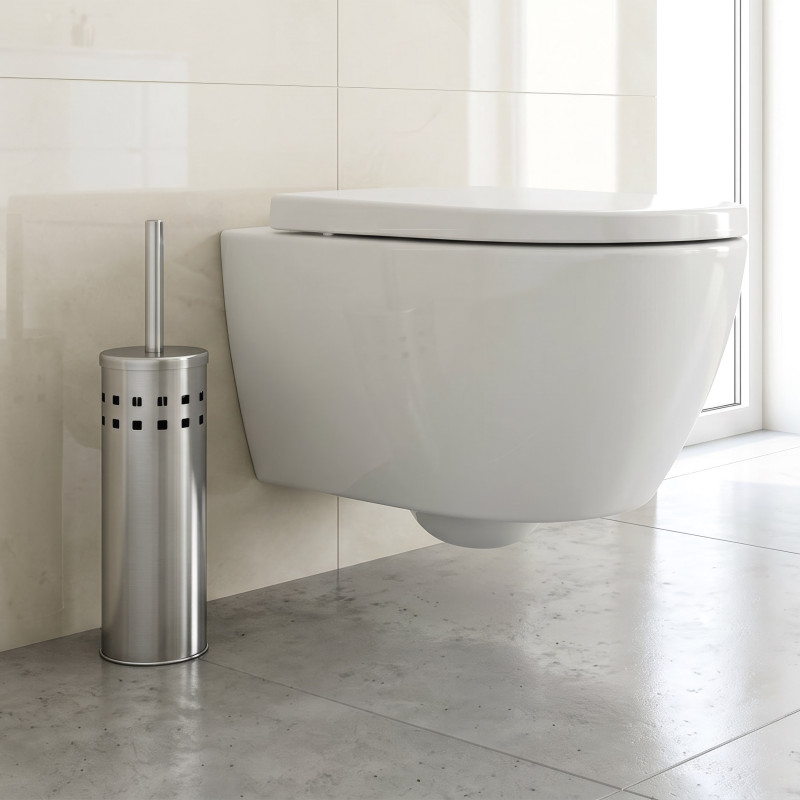 MSV Toilettenbürste mit Halter aus Edelstahl und satiniertem Stahl