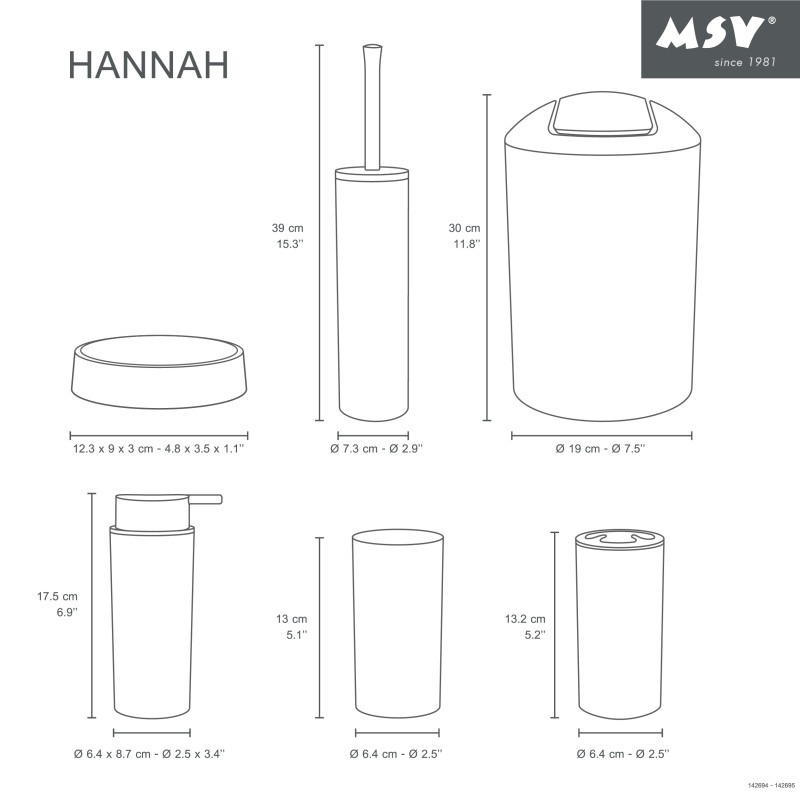 Set de 6 accesorios PP HANNAH 6 piezas Negro mate MSV
