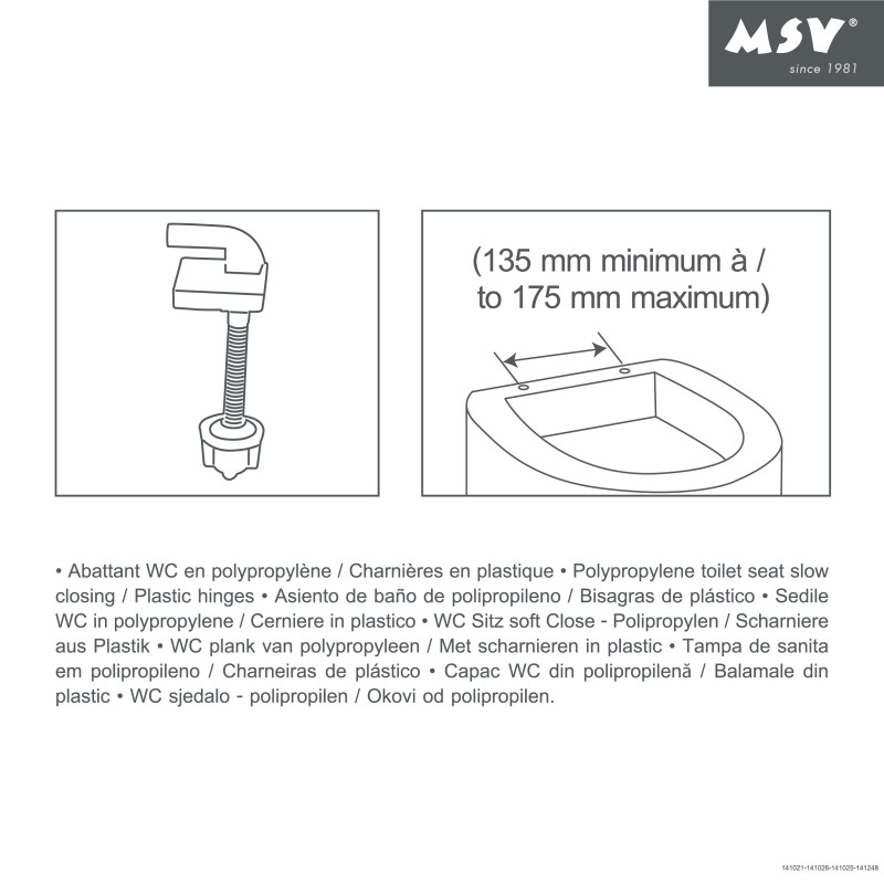 Asiento WC PP blanco - Bisagras PS MSV