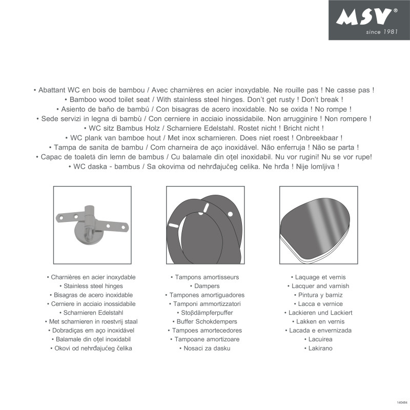 Abattant wc Bambou - Charnières Inox MSV