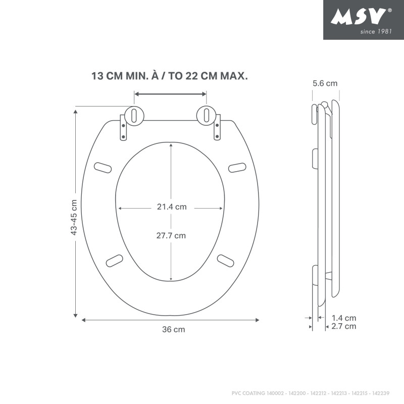 Abattant wc MDF en Décor Pin Marron - Charnières Inox MSV