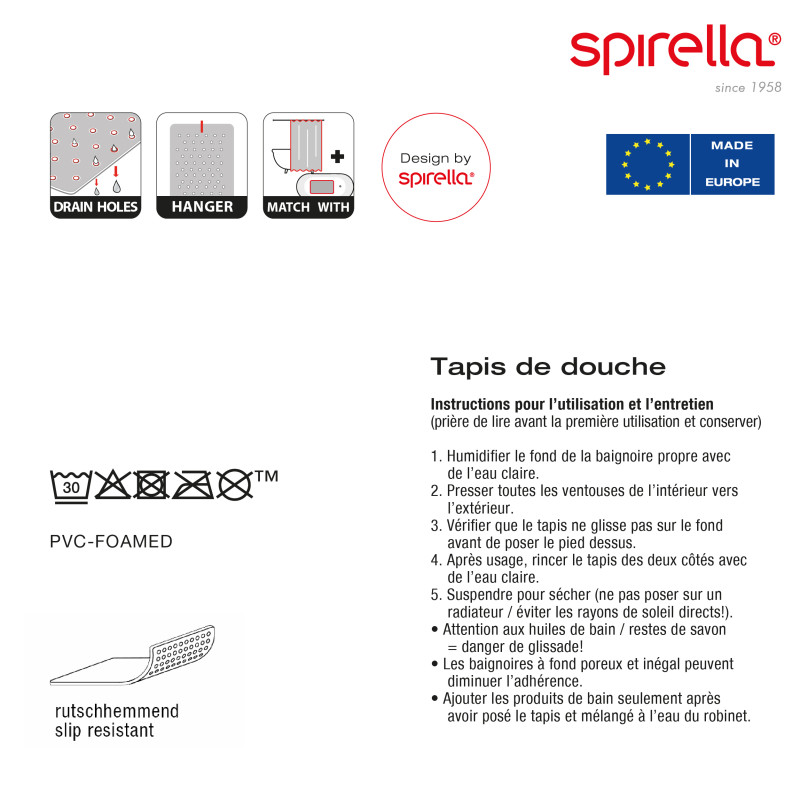 BANG Tappetino per vasca in PVC 71x36 cm Spirella Blu