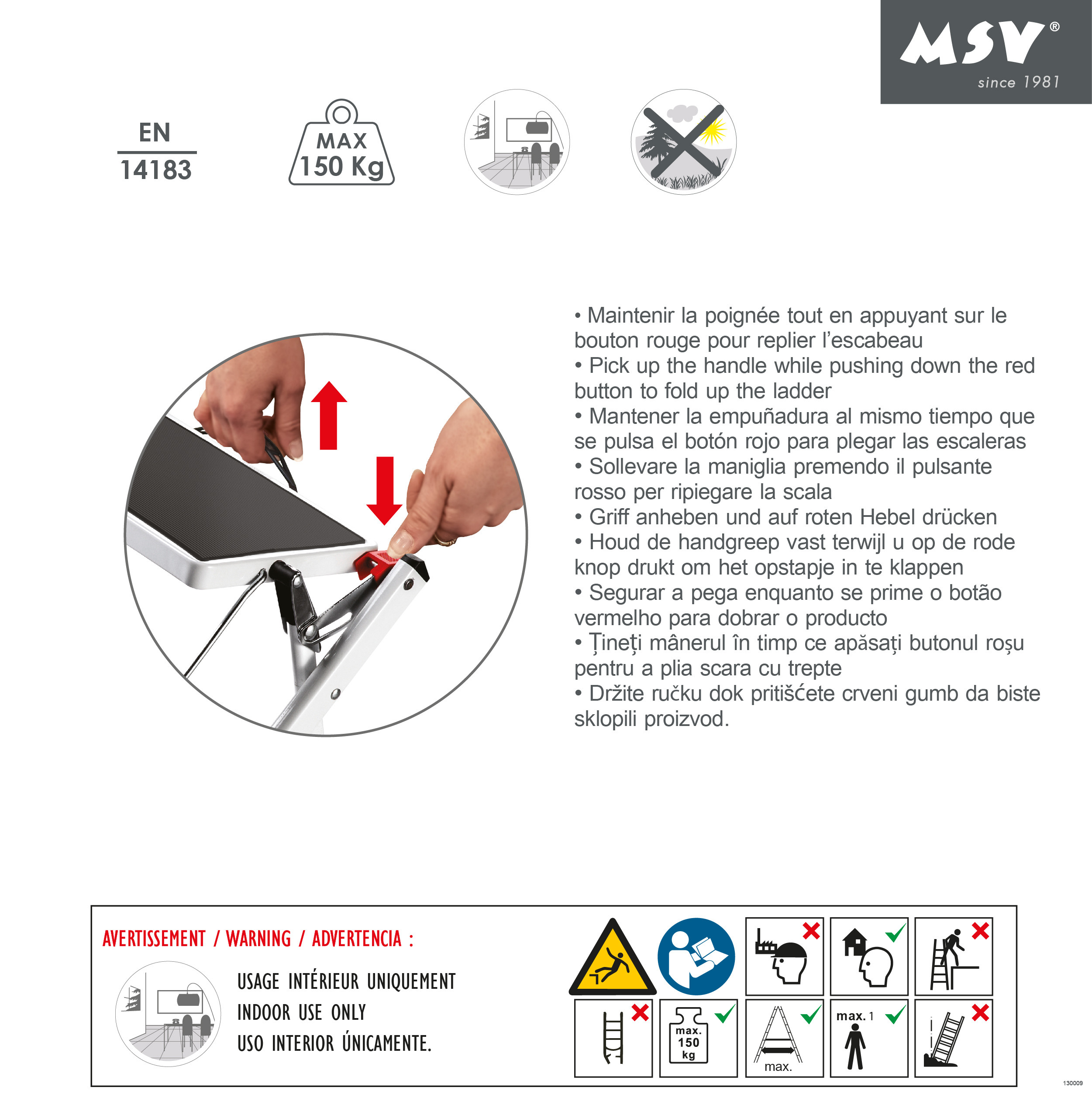 MSV Klapptritt 2-stufig - Faltbare Stehleiter Mit 150kg Tragkraft GS-geprüft